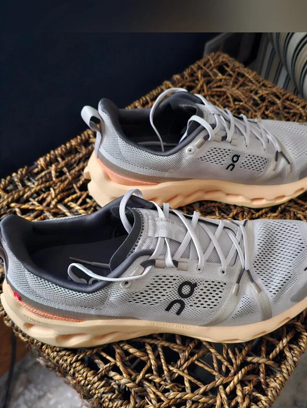 On Running Men's Cloudnova Sneakers in Light Gray, Cream & Peach. Mens 11